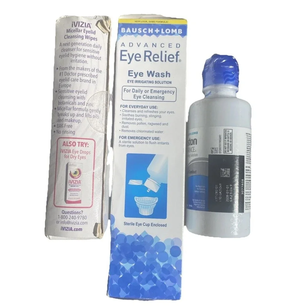 Bausch Lomb Advanced Eye Relief Wash 4 oz IVIZIA Micellar Eye Cleansing Wipes